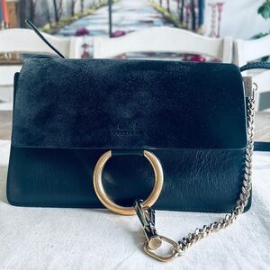 Chloe Faye Black Leather Suede Women Leather & Suede Crossbody and Shoulder Bag